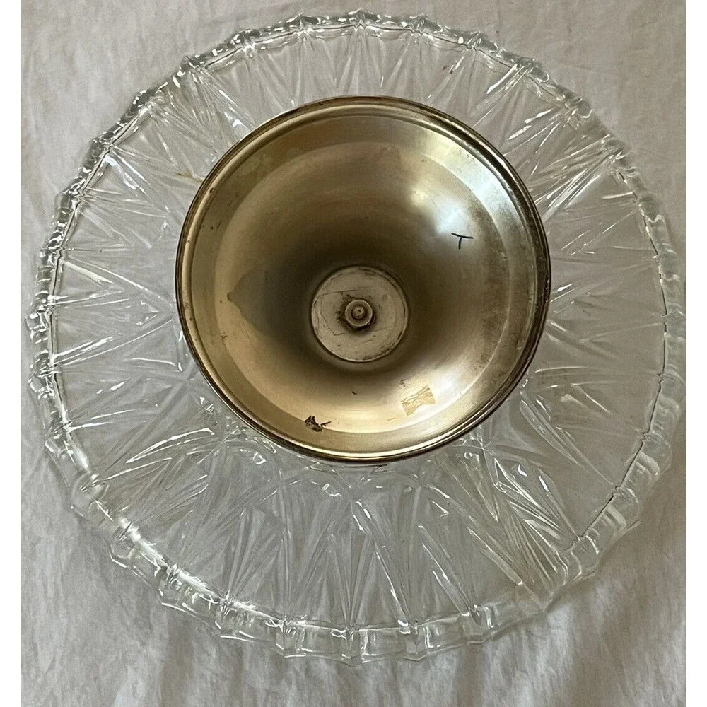Serving Dish Vintage MCM Clear Glass Divided 5‎ Section Covered Lid Footed 10
